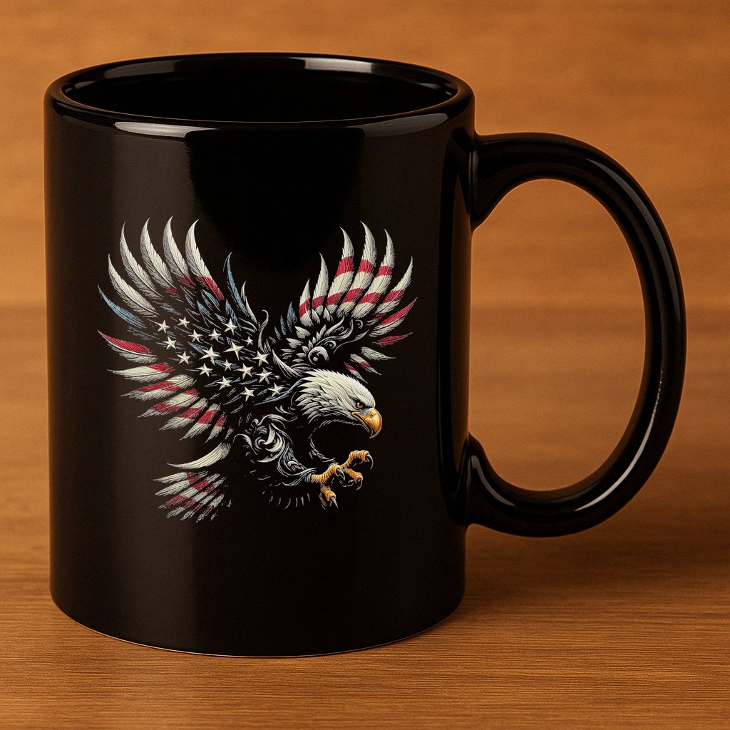 Patriotic American With Eagle And Usa Flag 11oz C Handle Ceramic Mug