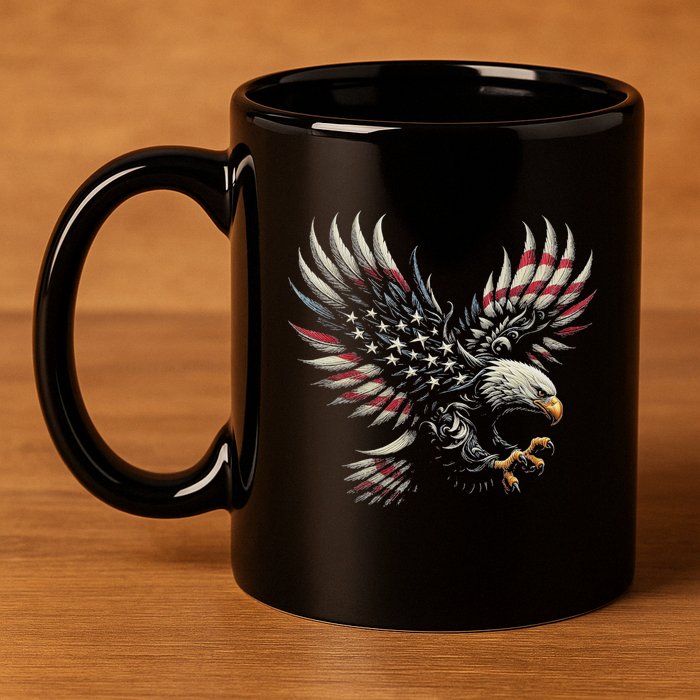 Patriotic American With Eagle And Usa Flag 11oz C Handle Ceramic Mug