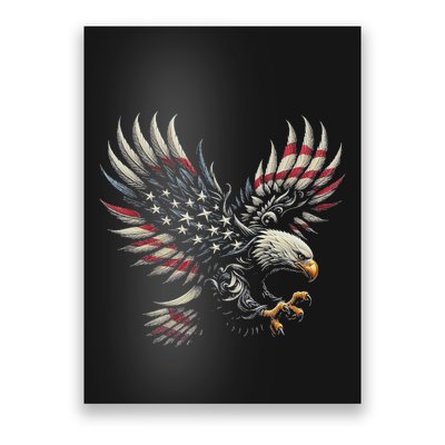 Patriotic American With Eagle And Usa Flag Poster