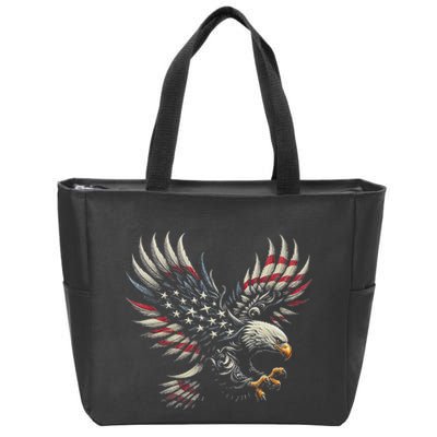 Patriotic American With Eagle And Usa Flag Zip Tote Bag
