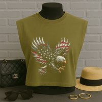 Patriotic American With Eagle And Usa Flag Garment-Dyed Women's Muscle Tee