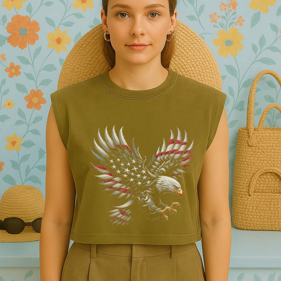 Patriotic American With Eagle And Usa Flag Garment-Dyed Women's Muscle Tee
