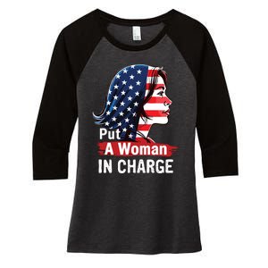 Put A Woman In Charge 2024 Empower Women In Politics Women's Tri-Blend 3/4-Sleeve Raglan Shirt