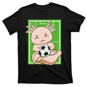 Pink Axolotl With Soccer Plays Football Team Sports  T-Shirt