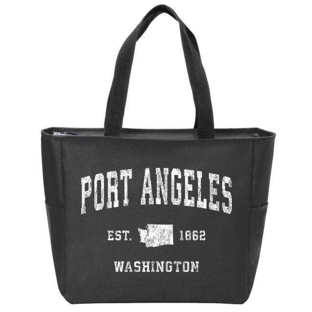 Port Angeles Washington Wa Vintage Athletic Sports Zip Tote Bag
