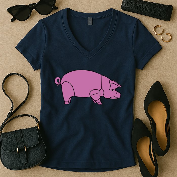 Pig As Worn By Dave Gilmour Women's V-Neck T-Shirt