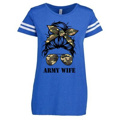 Proud Army Wife Messy Bun Camo Flag Spouse Military Pride Gift Enza Ladies Jersey Football T-Shirt