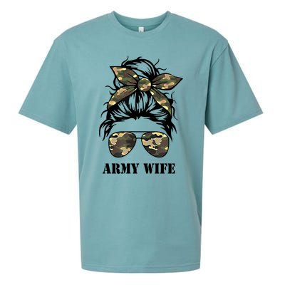 Proud Army Wife Messy Bun Camo Flag Spouse Military Pride Gift Sueded Cloud Jersey T-Shirt