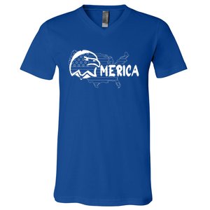 Patriotic American With American Flag Bald Eagle Cute Gift V-Neck T-Shirt