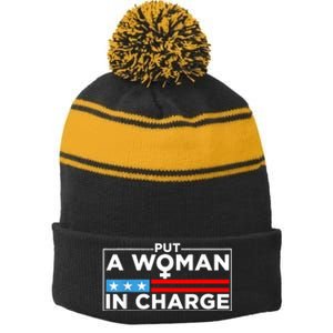 Put A Woman In Charge Potus Female President Stripe Pom Pom Beanie