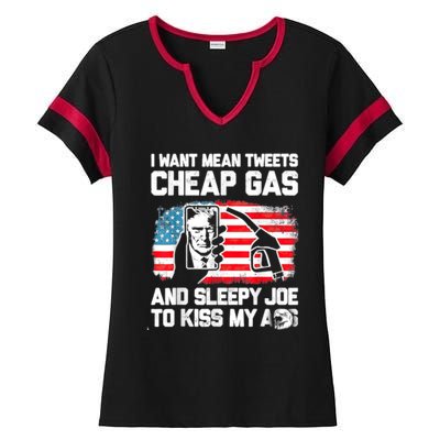 Pro America Want Mean Tweets Cheap Gas And Sleepy Joe Biden Ladies Halftime Notch Neck Tee