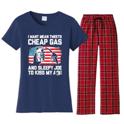 Pro America Want Mean Tweets Cheap Gas And Sleepy Joe Biden Women's Flannel Pajama Set