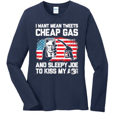 Pro America Want Mean Tweets Cheap Gas And Sleepy Joe Biden Ladies Long Sleeve Shirt