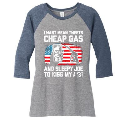 Pro America Want Mean Tweets Cheap Gas And Sleepy Joe Biden Women's Tri-Blend 3/4-Sleeve Raglan Shirt