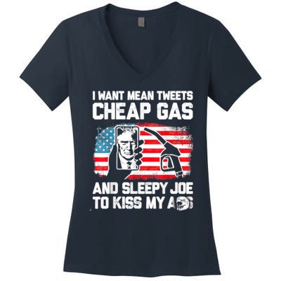 Pro America Want Mean Tweets Cheap Gas And Sleepy Joe Biden Women's V-Neck T-Shirt