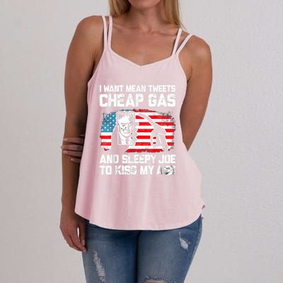 Pro America Want Mean Tweets Cheap Gas And Sleepy Joe Biden Women's Strappy Tank