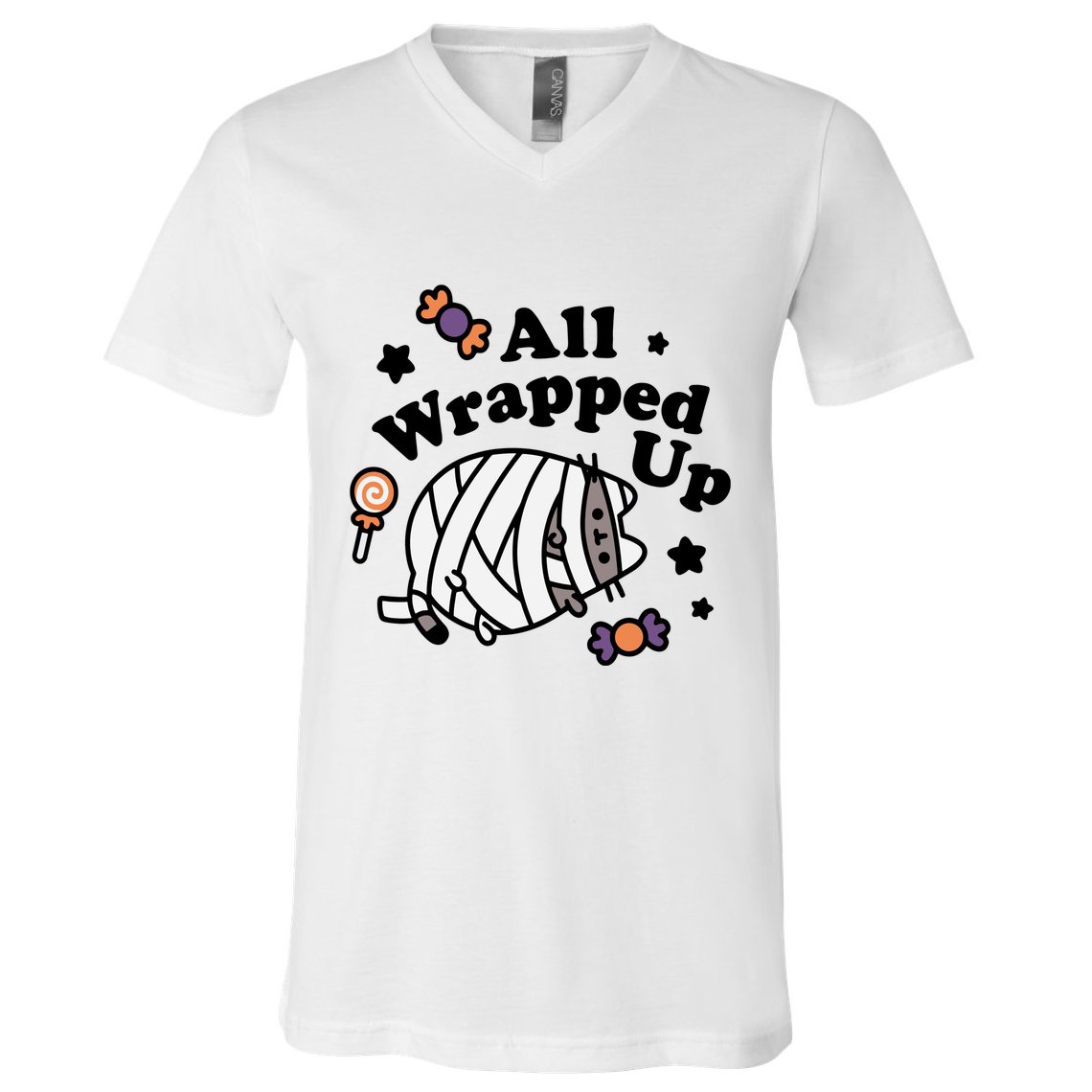 Pusheen All Wrapped Up Halloween V-Neck T-Shirt