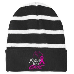 Paws For A Cause Breast Cancer Striped Beanie with Solid Band