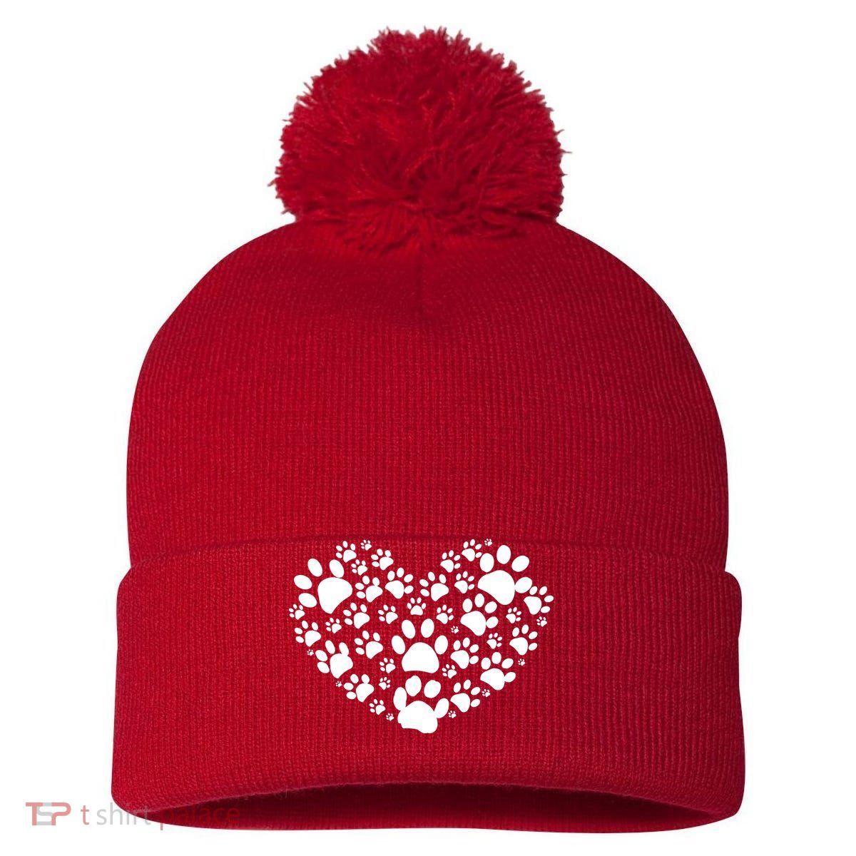 Paws Of Heart Pom Pom 12in Knit Beanie