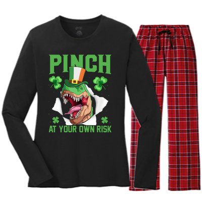 Pinch At Your Own Risk Funny Saying Patricks Day Women's Long Sleeve Flannel Pajama Set 