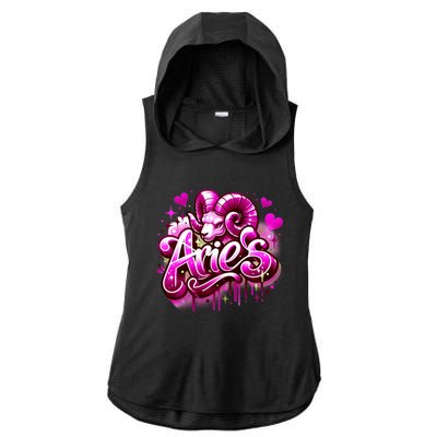 Pink Aries Zodiac Star Sign Ladies PosiCharge Tri-Blend Wicking Draft Hoodie Tank