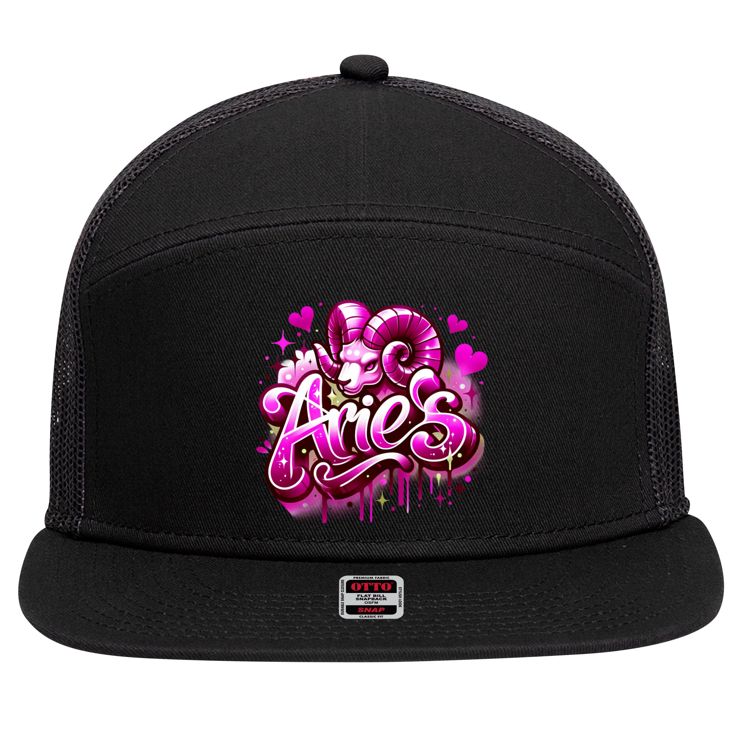 Pink Aries Zodiac Star Sign 7 Panel Mesh Trucker Snapback Hat