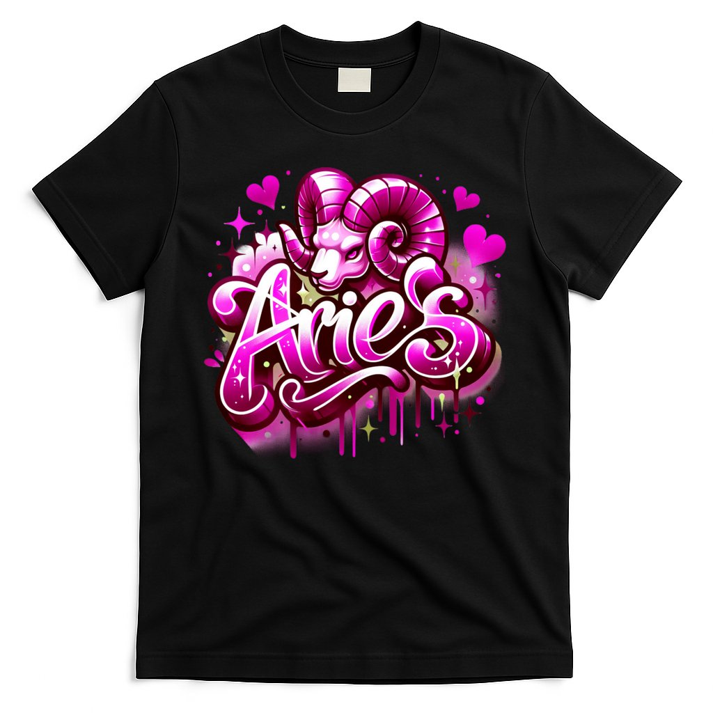 Pink Aries Zodiac Star Sign T-Shirt