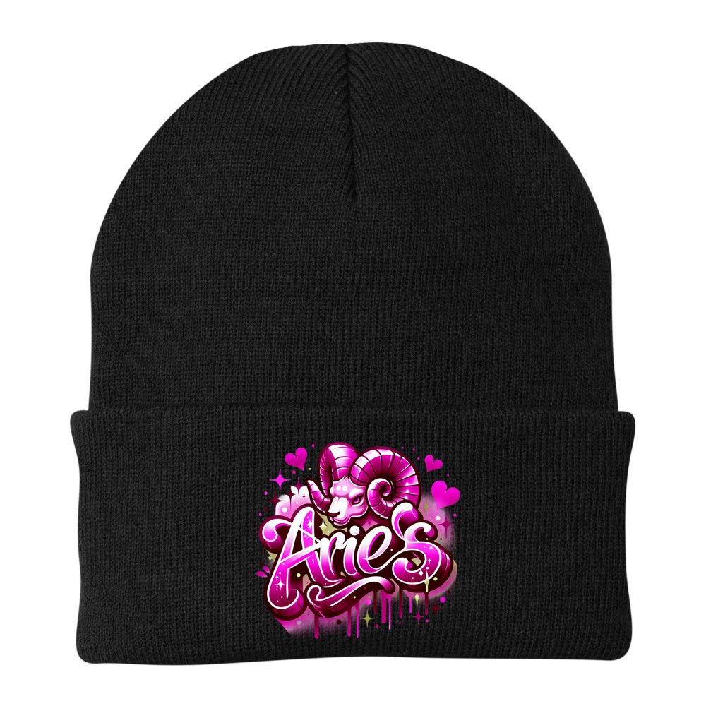 Pink Aries Zodiac Star Sign Beanie