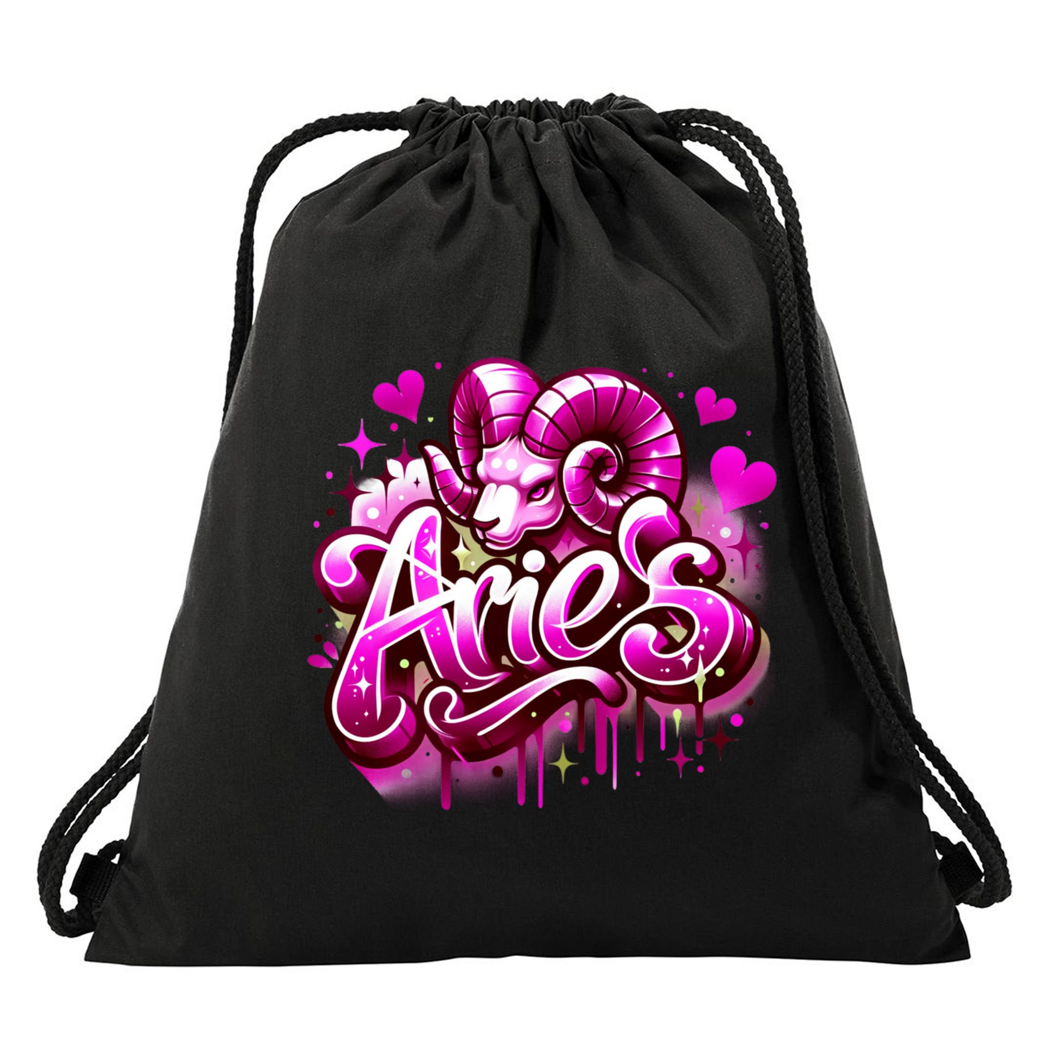 Pink Aries Zodiac Star Sign Drawstring Bag