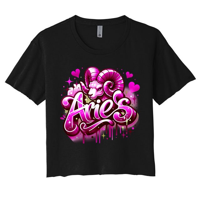 Pink Aries Zodiac Star Sign Women's Crop Top Tee