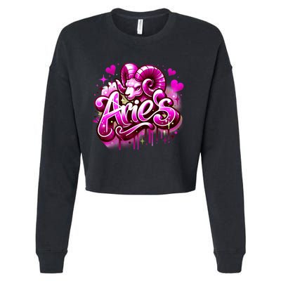 Pink Aries Zodiac Star Sign Cropped Pullover Crew