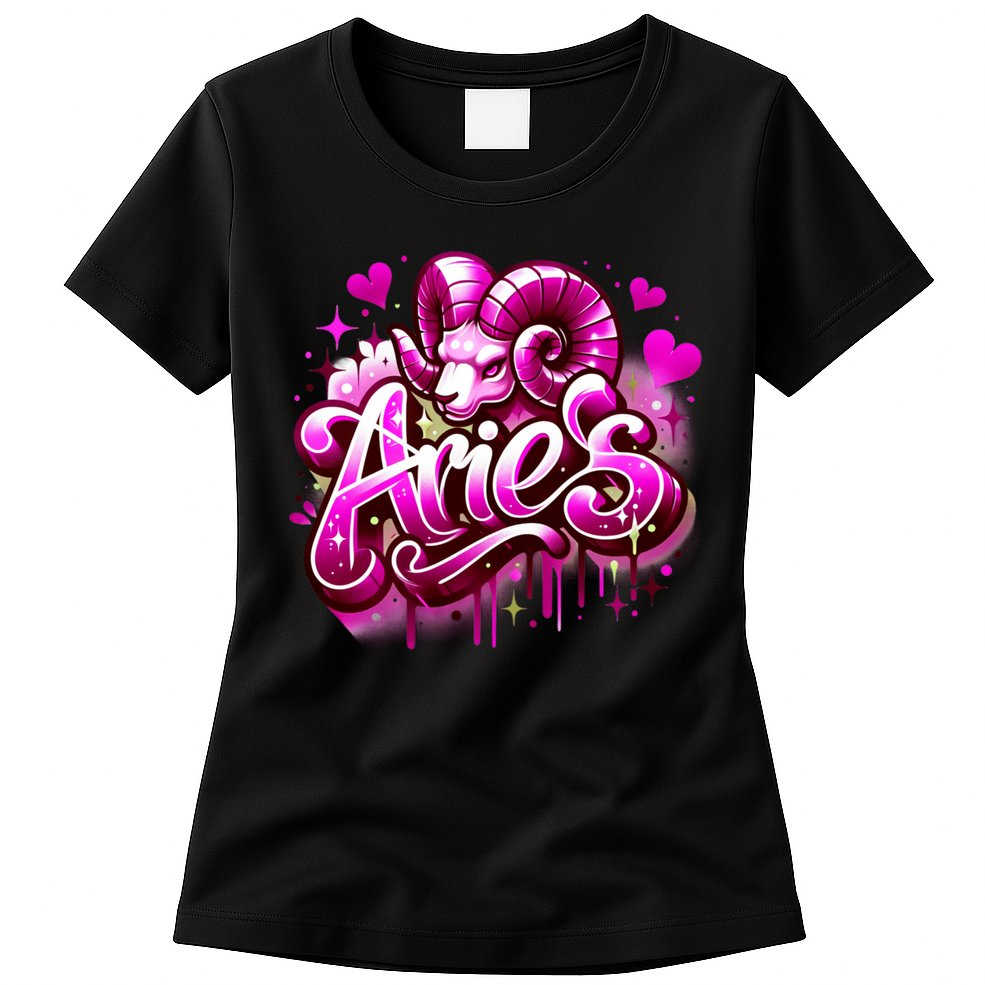 Pink Aries Zodiac Star Sign Womens T-Shirt