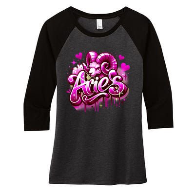 Pink Aries Zodiac Star Sign Women's Tri-Blend 3/4-Sleeve Raglan Shirt