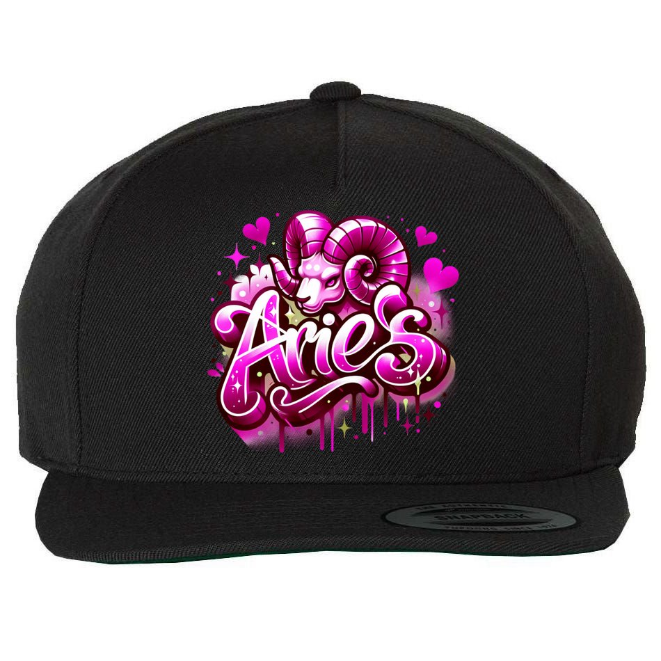 Pink Aries Zodiac Star Sign Wool Snapback Cap