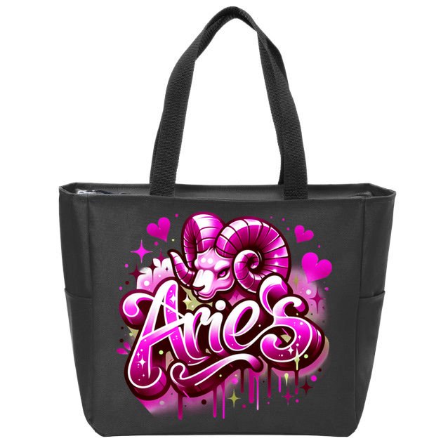 Pink Aries Zodiac Star Sign Zip Tote Bag
