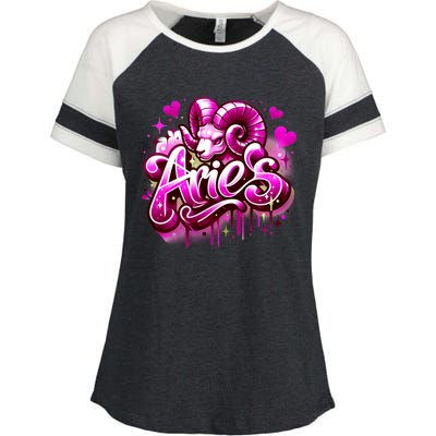 Pink Aries Zodiac Star Sign Enza Ladies Jersey Colorblock Tee