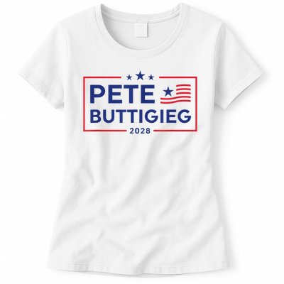 Pete Buttigieg 2028 For President Election Campaign US Flag Womens T-Shirt