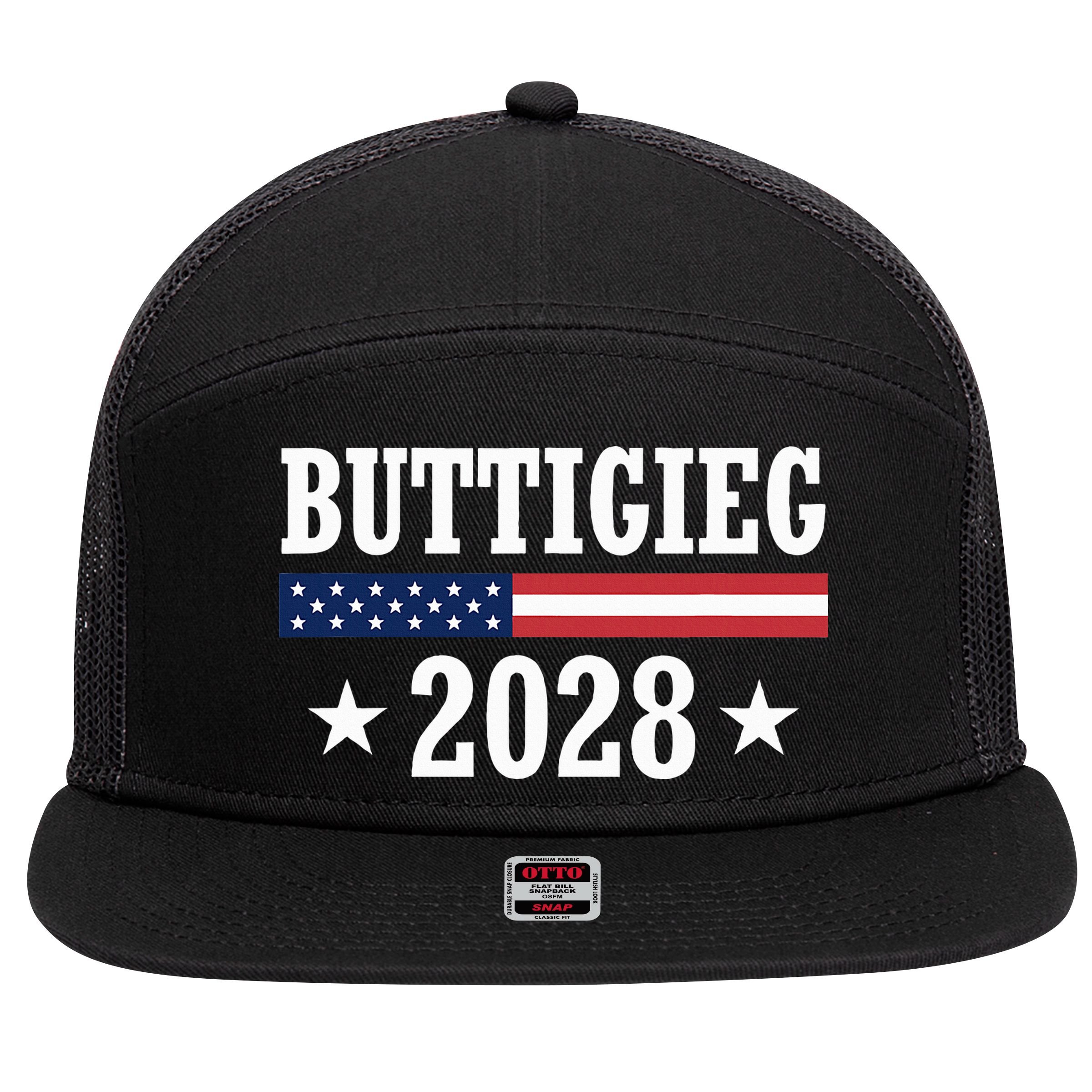 Pete Buttigieg 2028 Presidential Election Usa Flag Democrats 7 Panel Mesh Trucker Snapback Hat
