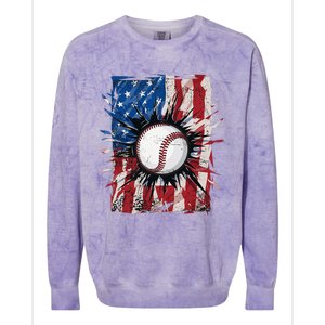 Patriotic Baseball 4th Of July Usa American Flag Colorblast Crewneck Sweatshirt