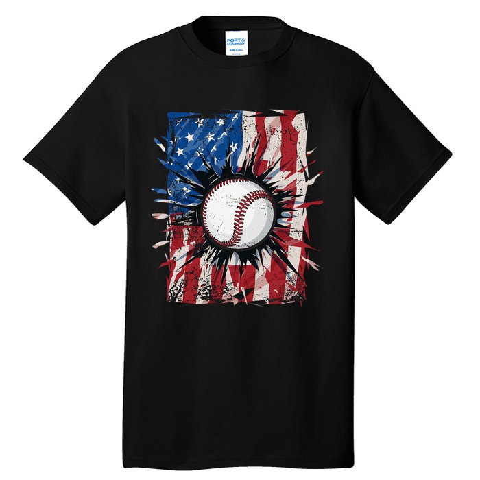 Patriotic Baseball 4th Of July Usa American Flag Tall T-Shirt