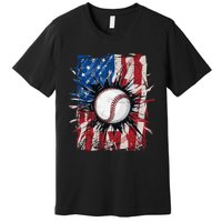 Patriotic Baseball 4th Of July Usa American Flag Premium T-Shirt