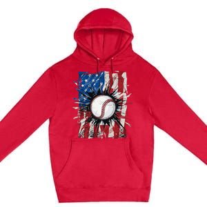 Patriotic Baseball 4th Of July Usa American Flag Premium Pullover Hoodie