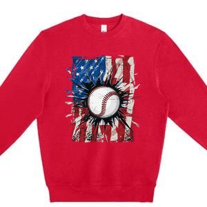 Patriotic Baseball 4th Of July Usa American Flag Premium Crewneck Sweatshirt