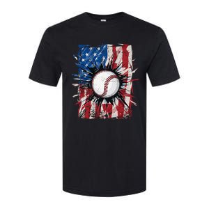 Patriotic Baseball 4th Of July Usa American Flag Softstyle CVC T-Shirt