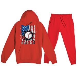 Patriotic Baseball 4th Of July Usa American Flag Premium Hooded Sweatsuit Set