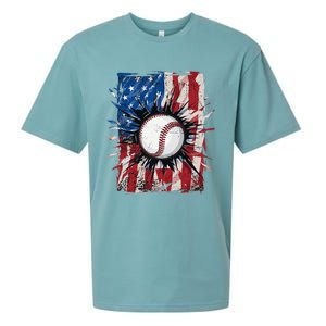 Patriotic Baseball 4th Of July Usa American Flag Sueded Cloud Jersey T-Shirt