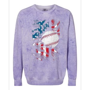 Patriotic Baseball 4th Of July USA American Flag Colorblast Crewneck Sweatshirt