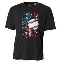 Patriotic Baseball 4th Of July USA American Flag Cooling Performance Crew T-Shirt