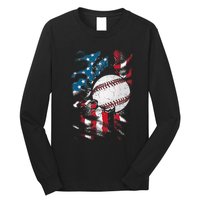 Patriotic Baseball 4th Of July USA American Flag Long Sleeve Shirt