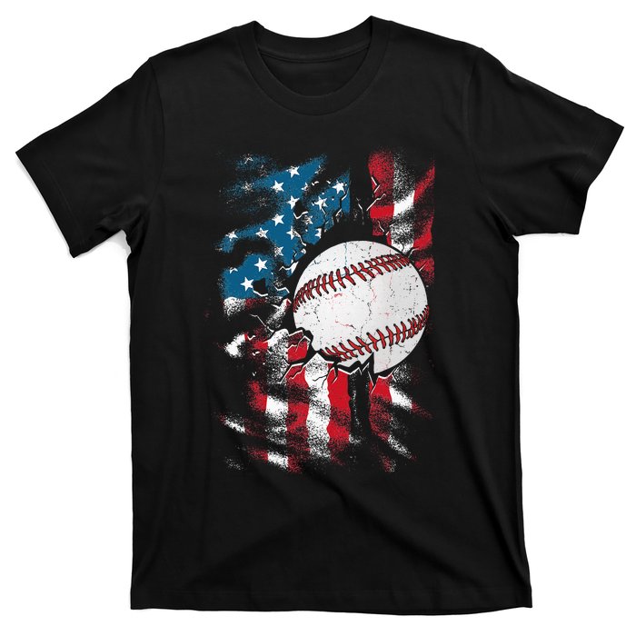 Patriotic Baseball 4th Of July USA American Flag T-Shirt